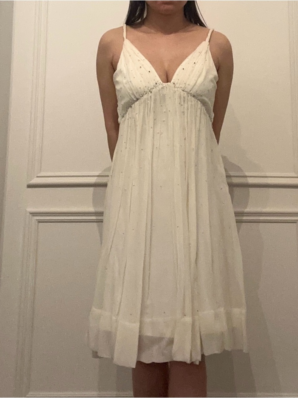 BCBGMaxAzria Ivory Beaded Spaghetti Strap Dress - Picture 5 of 6